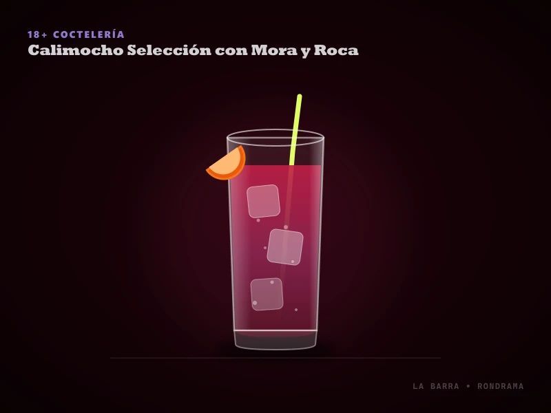 Presentación de Calimocho Selección con Mora y Roca servido en Vaso de sidra o vaso ancho
