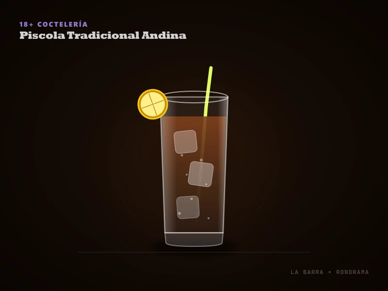 Presentación de Piscola Tradicional Andina servido en Vaso Highball o vaso de tubo ancho