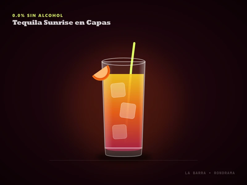 Presentación de Tequila Sunrise en Capas servido en Vaso Highball alto o tubo ancho